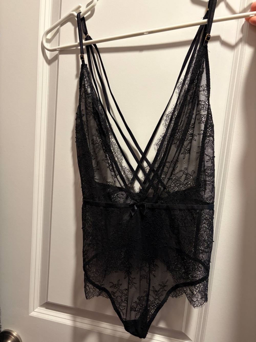 Victoria's Secret Black Sheer Lace Strappy Teddy